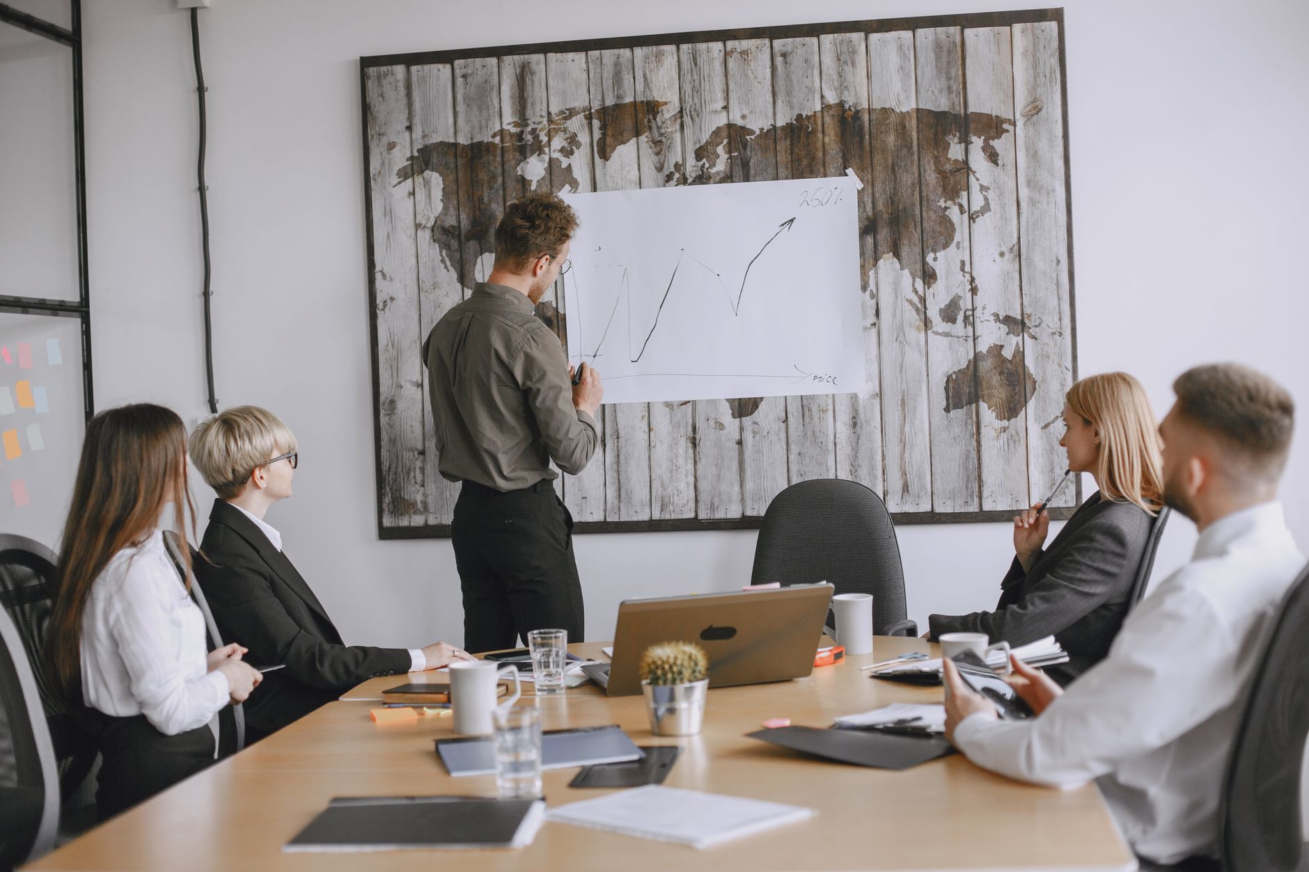 Group of business professionals discussing strategies with growth chart in conference room. — Accessible and Inclusive: Free